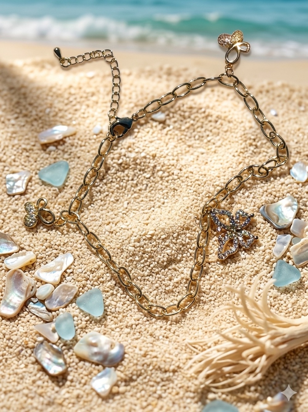 14k Gold - Filled Butterfly Charm Anklet - Picture 2 of 2